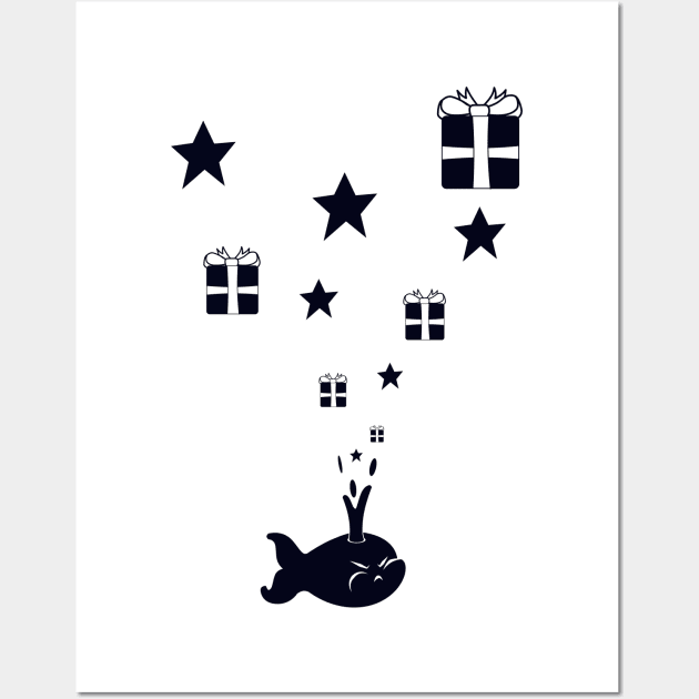 Christmas Whale Spouting Gifts Wall Art by KawaiiForYou